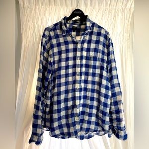 J.CREW 100% linen button down gingham shirt XL slim fit